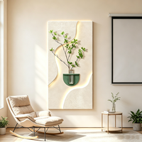 Seni Dinding 3D Modern dari Batu Pasir dengan Lampu LED dan Bahan PVC, Dilengkapi dengan Stop Kontak dan Vas Kaca, Cocok untuk Dekorasi Rumah