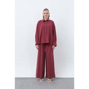 ชุดกางเกงผู้หญิงแต่งขอบด้านหลัง - 14335TKS - BURGUNDY - Product Image 2
