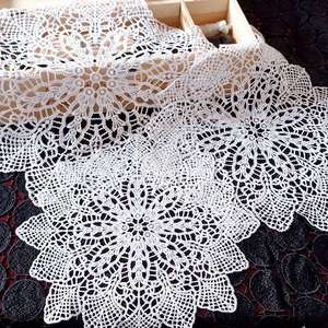 Ethnic Style <b>Round</b> Lace Embroidered Polyester Heat Resistant Non Slip Washable <b>Table</b> Dining Placemat Mat Set - Product Image 3