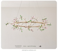 Lustre suspendu LED de luxe haut de gamme en fer forgé pour bureau à domicile, avec fleurs en cristal K9 colorées et cadre doré