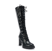 Bottes d'hiver de luxe pour femmes à talon épais, design d'usine personnalisé, hauteur genou, plateforme, à lacets
