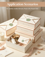 Boîte cadeau réutilisable écologique de style enveloppe rétro avec sceau doré en relief, logo personnalisé et design décoratif