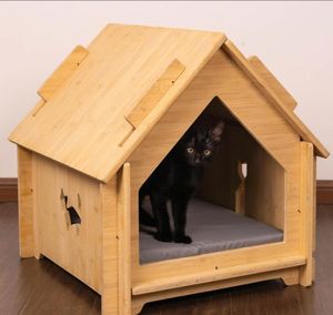 Casa para Mascotas de Madera Resistente, Fácil de Montar y Desmontar, con Ventilación, Cama de Bambú Sólido para Interiores, Fabricada en Fábrica, en Tamaños Grandes y Pequeños Personalizables - Product Image 1