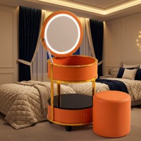 Coiffeuse de chambre d'hôtel moderne en acier inoxydable et pin avec panneau de maquillage et miroir éclairé LED 3 couleurs universel