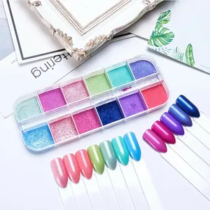 Polvo de Uñas con Efecto Cromo AB, 12 Compartimentos, Aurora, Sirena, Unicornio, Perla, Brillo Espejo - Product Image 1
