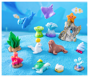 Figure di scena dell'oceano in resina stella marina squalo corallo pesce diavolo leone di mare lepre paguro erba nave per decorazioni natalizie - Product Image 4