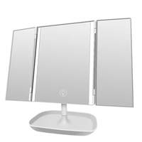 Miroir de maquillage LED rectangulaire portable à trois volets 10X miroir cosmétique domestique pliable avec lumière LED