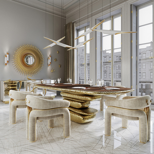 Luxury Brass And <strong>Marble</strong> <strong>Top</strong> Dining <strong>Table</strong> Hotel Banquet Restaurant Villa Designer High-end Golden Dining <strong>Table</strong> - Product Image 2