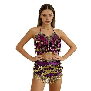 Ensemble de costume de danse orientale, soutien-gorge à sequins, chaîne de taille épaissie et élargie à double rangée de diamants, <span class=keywords><strong>tenue</strong></span> de spectacle sur scène - Product Image 6