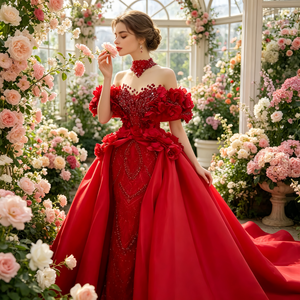 Wine <strong>Red</strong> <strong>Sequined</strong> A-Line Floral Shoulder Two-Piece Evening Dresses Crystals Formal Long Prom 2026 Customized Night Party Robe - Product Image 6