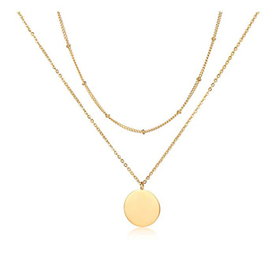Bijoux en or 18 carats, chaîne à <span class=keywords><strong>double</strong></span> perles en acier inoxydable, <span class=keywords><strong>collier</strong></span> <span class=keywords><strong>multicouche</strong></span> personnalisé avec lettre initiale gravée pour femmes - Product Image 5