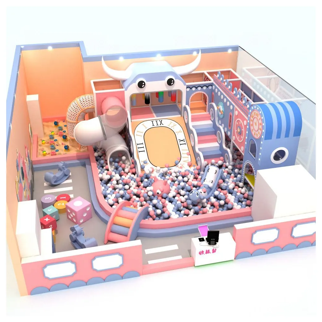 China Venta al por mayor Trampoline Play Center Heavy Color Macaron Theme Playground Indoor