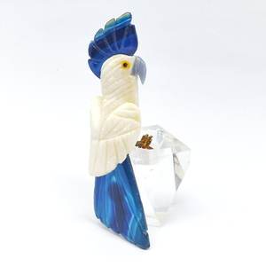 Agate bleue dentelle/Calcite blanche/Agate bleue taille L, sculpture de perroquet BJ2655 - Product Image 1