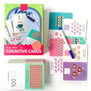 Brinquedos educativos infantis para bebês, cartões cognitivos 123 para escrever e limpar, cartão flash de treinamento montessori personalizado com 28 peças, brinquedos personalizados