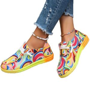 MAZ Foreign Trade Plus-Size New Lace-Up Colorful Low-Top Summer Breathable Graffiti Lazy <b>Canvas</b> Flat Shoes Women's - Product Image 5