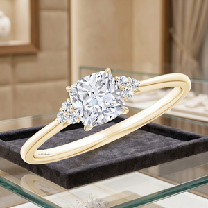 Luxury <b>Cushion</b> Cut Lab Grown IGI Diamond Engagement <b>Ring</b> with Side Stones 10K 14K 18K Gold 925 935 Silver Anniversary Gift Party - Product Image 1