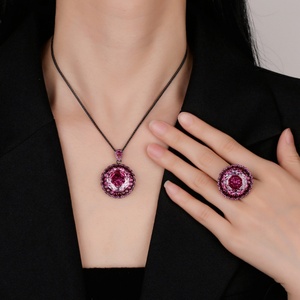Fashion Eco-friendly Copper Rose Cut 18MM Pink Zircon <b>Necklace</b> Earrings <b>Set</b> New Style Jewelry <b>Set</b> for Bold Statements - Product Image 6