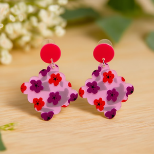 Pendientes de moda con flores pintadas, pendientes rosas, rojos y morados para mujer, accesorios, 12 piezas, Ref4716042 - Product Image 4