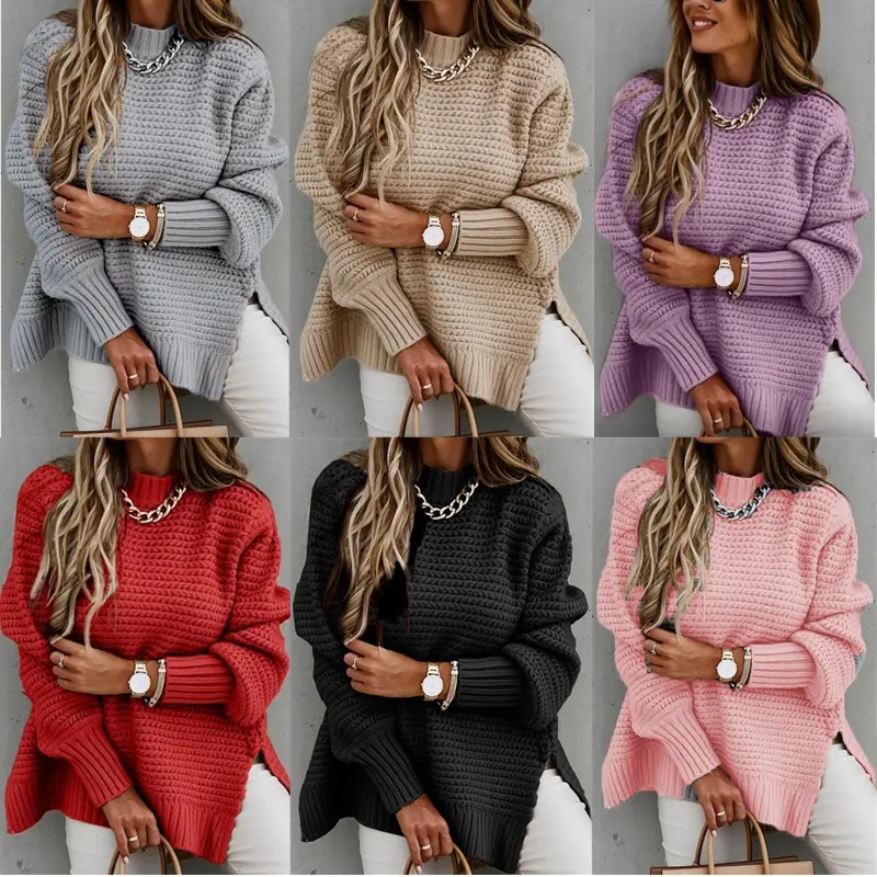 Y208128 sıcak satış 6 renkler artı boyutu basit tasarım kadınlar katı renk büyük boy yumuşak kumaş kazak