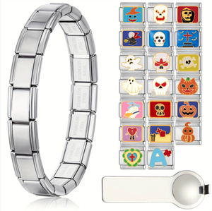 <span class=keywords><strong>LAMOON</strong></span> Nouvelle Mode Italienne Charms Liens Halloween Noir Hibou Étoile Lune Chauve-Souris Fantôme pour Bracelets 9mm Fabrication Acier Inoxydable DIY - Product Image 4