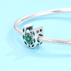 S925 Silver Geometric Cutout Horseshoe Charm All Green CZ <b>Clover</b> Bead Oxidized Boho Jewelry for Stacking <b>Bracelet</b> - Product Image 3