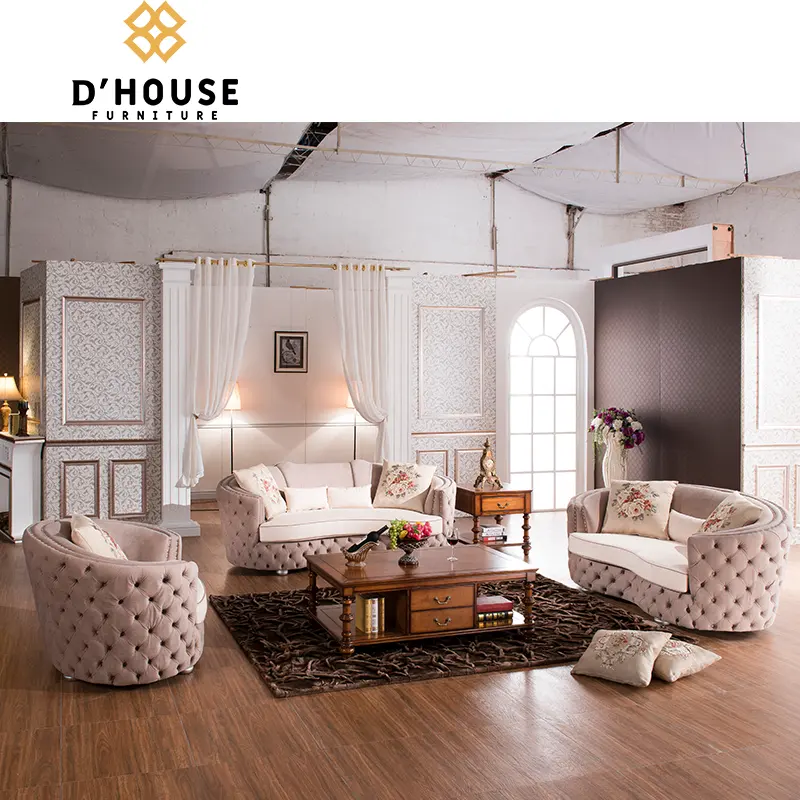 Modernes Design Luxus farbe beige Samt Stoff Möbel Halbkreis halbrunde Kurve Wohnzimmer Sofa-Sets