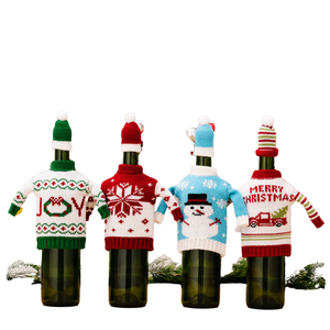 HB-836 Cartoon Handicraft Christmas Ornament <b>Ugly</b> <b>Sweater</b> Knitted Wine Bottle Cover and Topper Set 2025 - Product Image 4