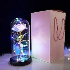 Rose With Led Light Artificial Flower Gift Eternal Roses With Led Lights In Glass Dome