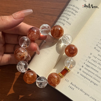 Bracelet en argent artisanal Han Qian'er avec quartz hydrothermal rouge Fanta naturel, azeztulite blanche arc-en-ciel et perles rouges sculptées en filigrane