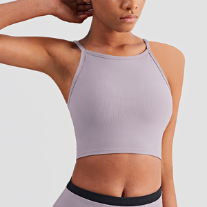 Venta al por mayor de ropa de entrenamiento acanalada recortada camiseta sin mangas de talla grande Sexy Yoga Sport Bra - Product Image 3