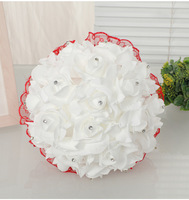 Rose de luxe en soie avec ruban de satin Bouquets de mariée pour les mariées demoiselle d'honneur mariage main tenant une fleur