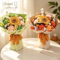 Bouquet de roses et lotus artificiels au crochet, faits main, doux, longue durée, réalistes, classiques, pour la fête des Mères, Noël, haute simulation