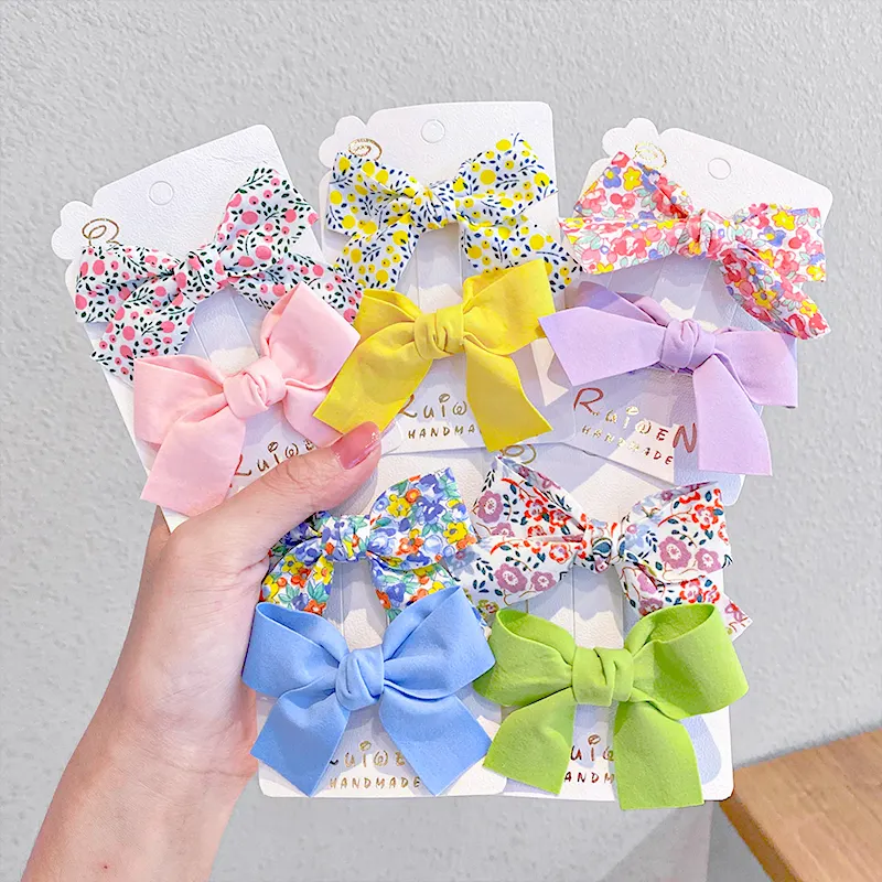 2Pieces/set Floral Bow Children Hairpin Kids Headdress Printed Side Bangs Clip Fashion Hair Accessories