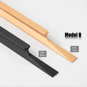 Aluminium Profile Solid Furniture Kitchen <strong>Door</strong> Pull Handle Black <strong>Gold</strong> <strong>Knob</strong> 1meter T bar Home Decoration Wardrobe Cabinet Handle - Product Image 1