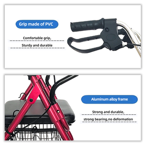 <span class=keywords><strong>Deambulatore</strong></span> Pieghevole <span class=keywords><strong>con</strong></span> Sedile, Telaio in Alluminio, Altezza Maniglia Regolabile, <span class=keywords><strong>Freno</strong></span> a Cerniera, Pratico Cestino Portaoggetti - Product Image 3