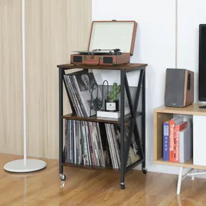 Rolling Plattenspieler-Ständer mit 4 einstellbaren Einheiten rustikales Vinyl-Schallplattenhalter-Ständer Regal Ende Tisch Nachttisch