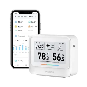 INKBIRD IBS-TH5, WiFi stasiun cuaca pintar Sensor kelembaban layar tinta elektronik dengan aplikasi peringatan pemberitahuan