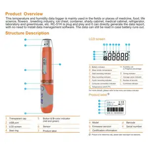 Rc-51H Digital temperatur/Humiduty Data Logger presisi tinggi Pdf perekam Data untuk transportasi berpendingin