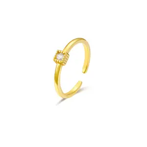 Minimalista oro geometrico quadrato solitario gioielli 925 argento sterling semplice lunetta set anelli moissanite 925 per le ragazze