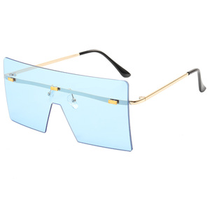 Unisex Frameless <b>Sunglasses</b> Gold Metal PC Lens UV400 Light Weight Square <b>Oversized</b> Style - Product Image 1