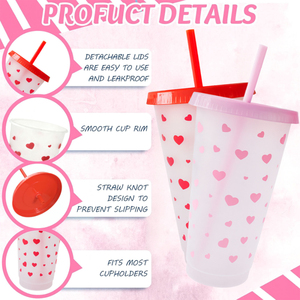 Bicchieri di Plastica a Forma di Cuore per San Valentino con Coperchi e Cannucce, Tumbler Riutilizzabile da 24 oz per Compleanni, Matrimoni, Addii al Nubilato e Feste - Product Image 3