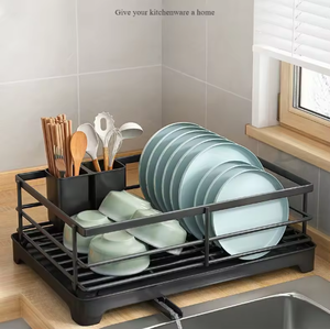 Étagère murale à double niveau pour ustensiles de cuisine, organiseur de comptoir pour bols et assiettes avec porte-fourchettes pour la cuisine - Product Image 2