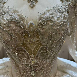 Robe de mariée princesse en cristal perlé, dos en dentelle, volants, pour église, grande taille, mère de la mariée LSJL106 - Product Image 6