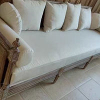 Sofá de Tela y Madera Maciza Estilo Americano, Juego de Tres Piezas, Cama de Mimbre Estilo Francés Vintage, Sofá en Forma de U Móvil de 3 Plazas para Espacios Pequeños