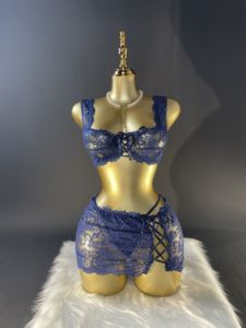 Seksi kadın iç çamaşırı dantel giyim seti Bodysuit dekore sutyen akşam elbise ve işık kontrolü ile ince kısa etek - Product Image 5