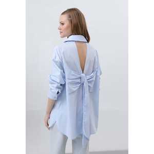 <b>Women's</b> Boxy Poplin Shirt Full Sleeve With <b>Bow</b> Back Wrap <b>Tie</b> Everyday Wear - Product Image 1