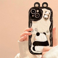 Coque de téléphone 3D stéréo en TPU en forme de panda avec double pendentif oreilles pour iPhone 17 Pro Max 16 15 14 Plus 13 12 11 XR – Housse mignonne