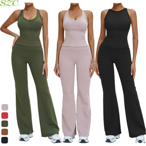 Ensemble 2 pièces de leggings évasés taille haute extensibles dans 4 directions, personnalisables, pour femme, idéal pour le sport, le yoga et le fitness, respirant et luxueux - Product Image 1