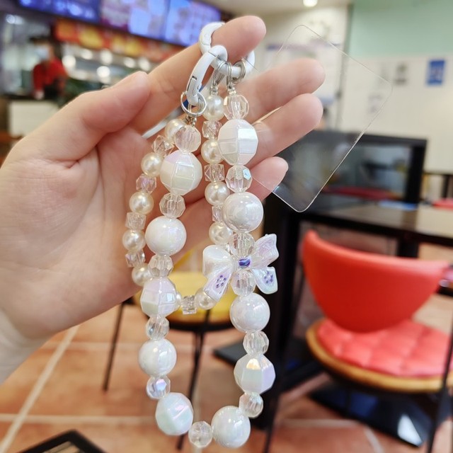 Korean Style Women Handmade Crystal Bow Tie Charm Phone Chain Beaded Bracelet with Mobile Phone Wrist Straps Bead Phone Chain