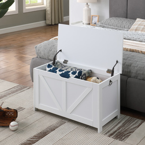 Banco de Almacenamiento con Tapa, Organizador de Entrada Blanco, Caja de Juguetes Retro, 2 Bisagras, Fácil Montaje - Product Image 6